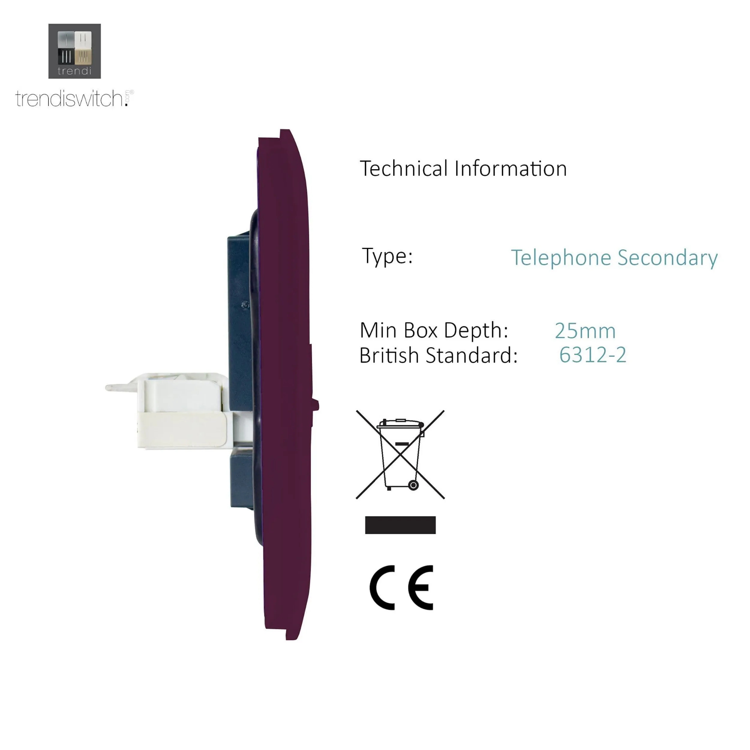 Single PC Ethernet Cat 5 & 6 Data Outlet Plum ART-PCPL  Trendi Plum